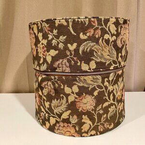 Vintage Floral Tapestry Zippered Hat or‎ Wig Box 13"x13" Travel Case with Lock